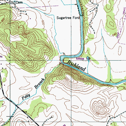 Topographic Map of Petty Branch, TN