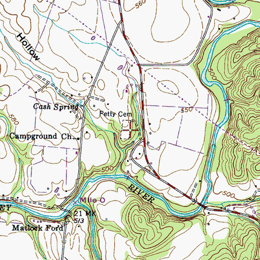 Topographic Map of Petty Cemetery, TN