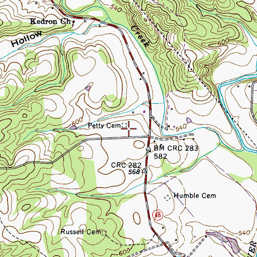 Topographic Map of Petty Cemetery, TN