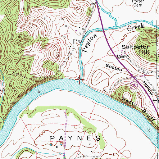 Topographic Map of Peyton Creek, TN