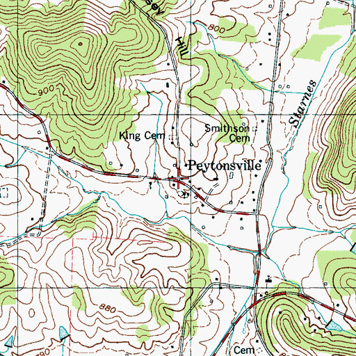 Topographic Map of Peytonsville, TN