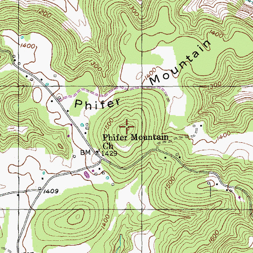 Topographic Map of Phifer Mountain, TN