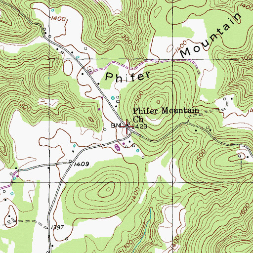Topographic Map of Phifer Mountain Church, TN