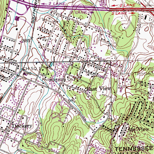Topographic Map of Philadelphia Church, TN