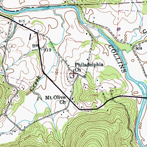 Topographic Map of Philadelphia Church, TN