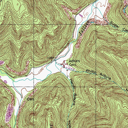 Topographic Map of Phillip Adkins Hollow, TN