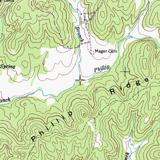 Topographic Map of Phillip Branch, TN