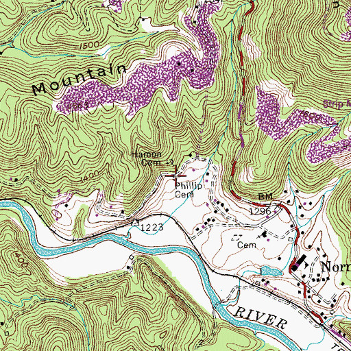 Topographic Map of Phillip Cemetery, TN