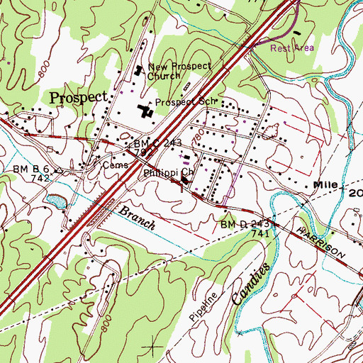 Topographic Map of Phillippi Baptist Church, TN