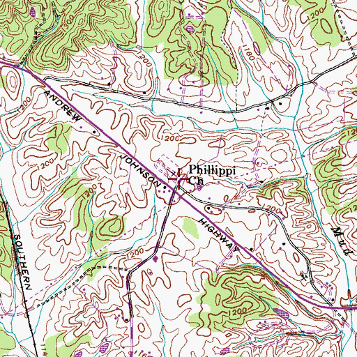 Topographic Map of Phillippi Church, TN