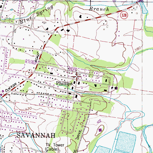 Topographic Map of Phillips, TN