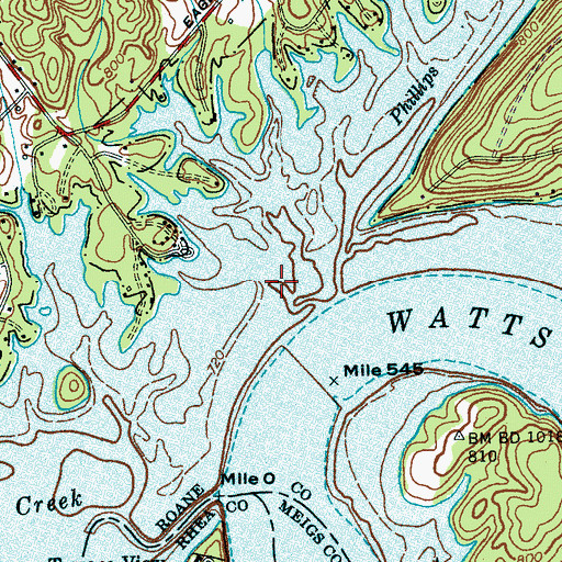 Topographic Map of Phillips Branch, TN