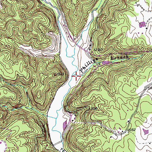 Topographic Map of Phillips Branch, TN