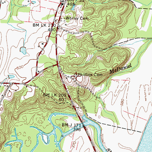 Topographic Map of Phillips Cemetery, TN