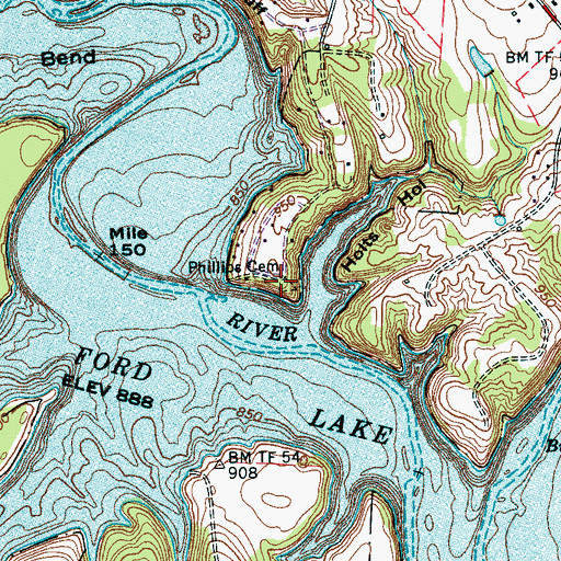 Topographic Map of Phillips Cemetery, TN
