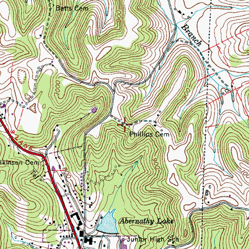 Topographic Map of Phillips Cemetery, TN
