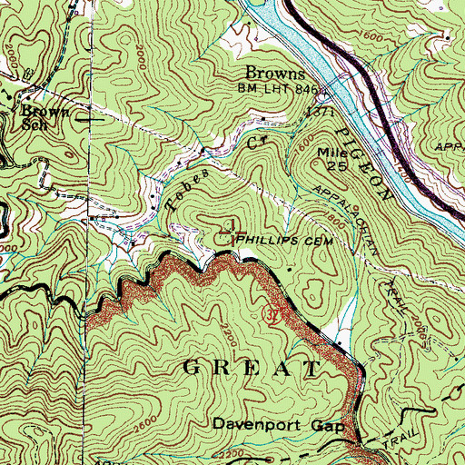 Topographic Map of Phillips Cemetery, TN