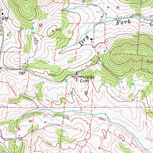 Topographic Map of Phillips Cemetery, TN