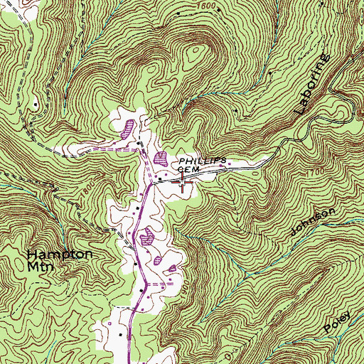 Topographic Map of Phillips Cemetery, TN