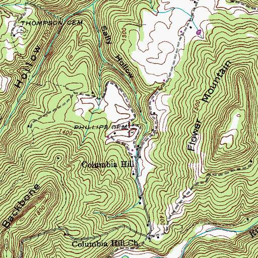 Topographic Map of Phillips Cemetery, TN