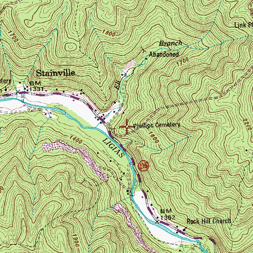 Topographic Map of Phillips Cemetery, TN