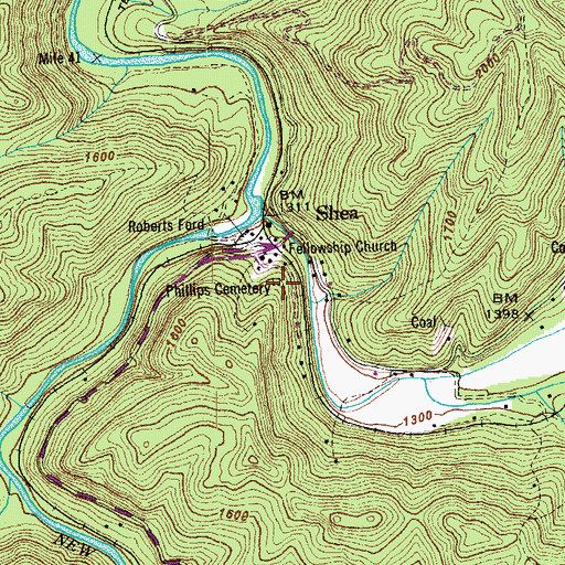 Topographic Map of Phillips Cemetery, TN