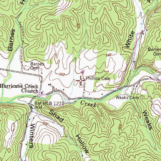 Topographic Map of Phillips Cemetery, TN