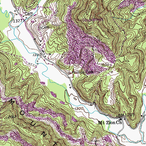 Topographic Map of Phillips Cemetery, TN