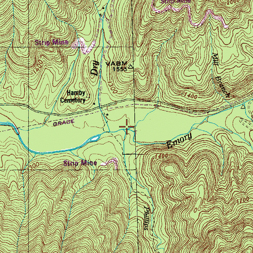 Topographic Map of Phillips Creek, TN