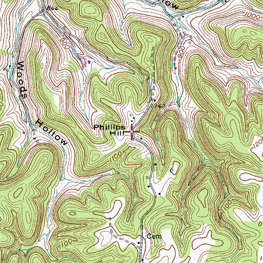 Topographic Map of Phillips Hill, TN