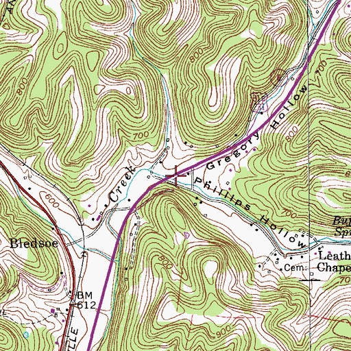 Topographic Map of Phillips Hollow, TN