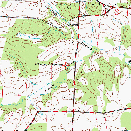 Topographic Map of Phillips Spring, TN