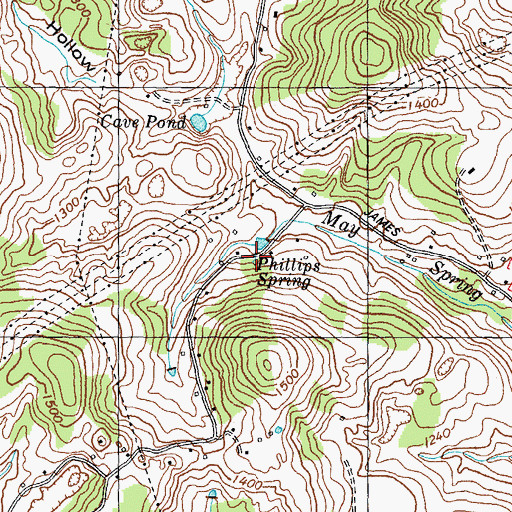 Topographic Map of Phillips Spring, TN