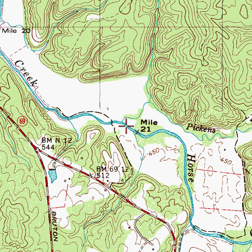 Topographic Map of Pickens Branch, TN