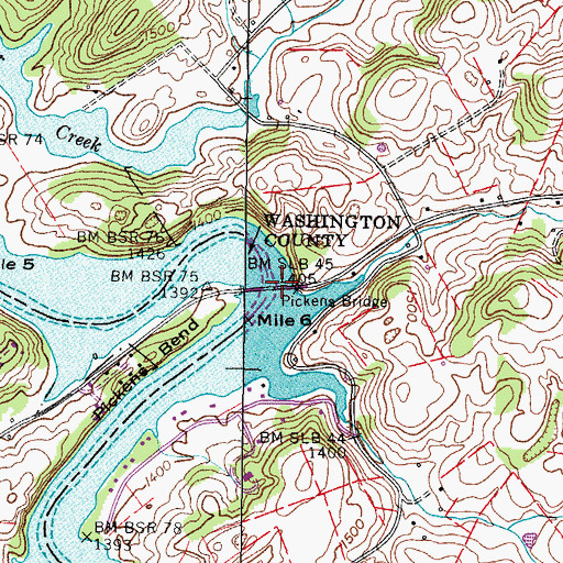 Topographic Map of Pickens Bridge, TN