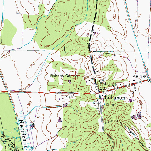 Topographic Map of Pickens Cemetery, TN