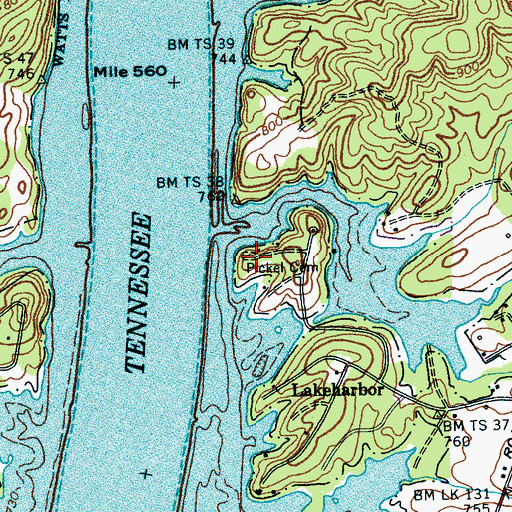 Topographic Map of Picket Cemetery, TN
