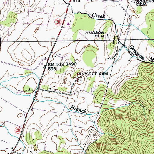 Topographic Map of Pickett Cemetery, TN