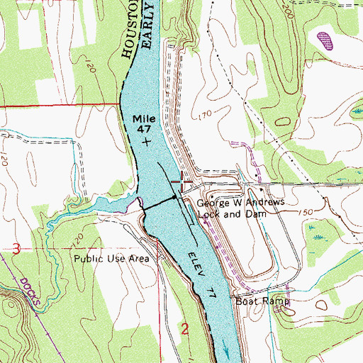 Topographic Map of George W Andrews Lock and Dam, AL
