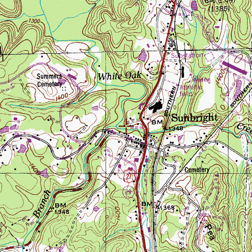 Topographic Map of Pigeon Branch, TN