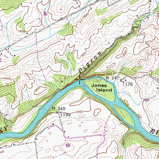 Topographic Map of Pigeon Creek, TN
