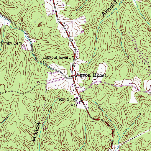 Topographic Map of Pigeon Roost, TN