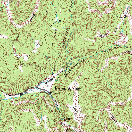 Topographic Map of Pigeon Roost Branch, TN