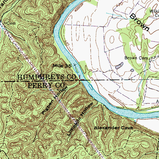 Topographic Map of Pigpen Hollow, TN