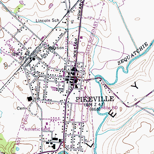 Topographic Map of Pikeville, TN