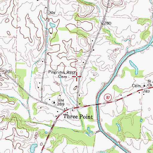 Topographic Map of Pilgrims Rest Cemetery, TN