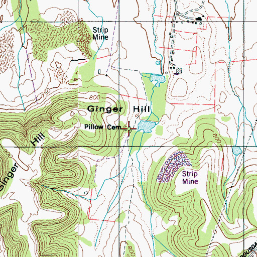 Topographic Map of Pillow Cemetery, TN