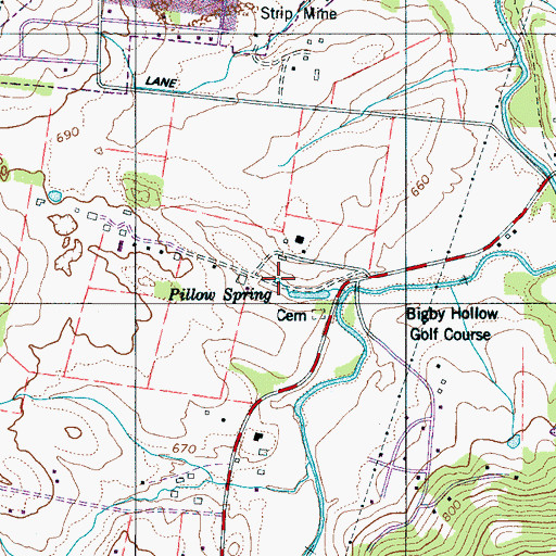 Topographic Map of Pillow Spring, TN