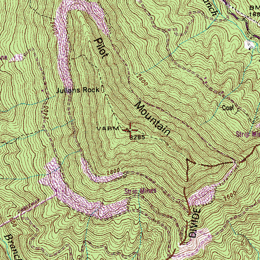Topographic Map of Pilot Mountain, TN