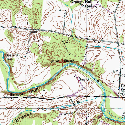 Topographic Map of Pine Bluff, TN